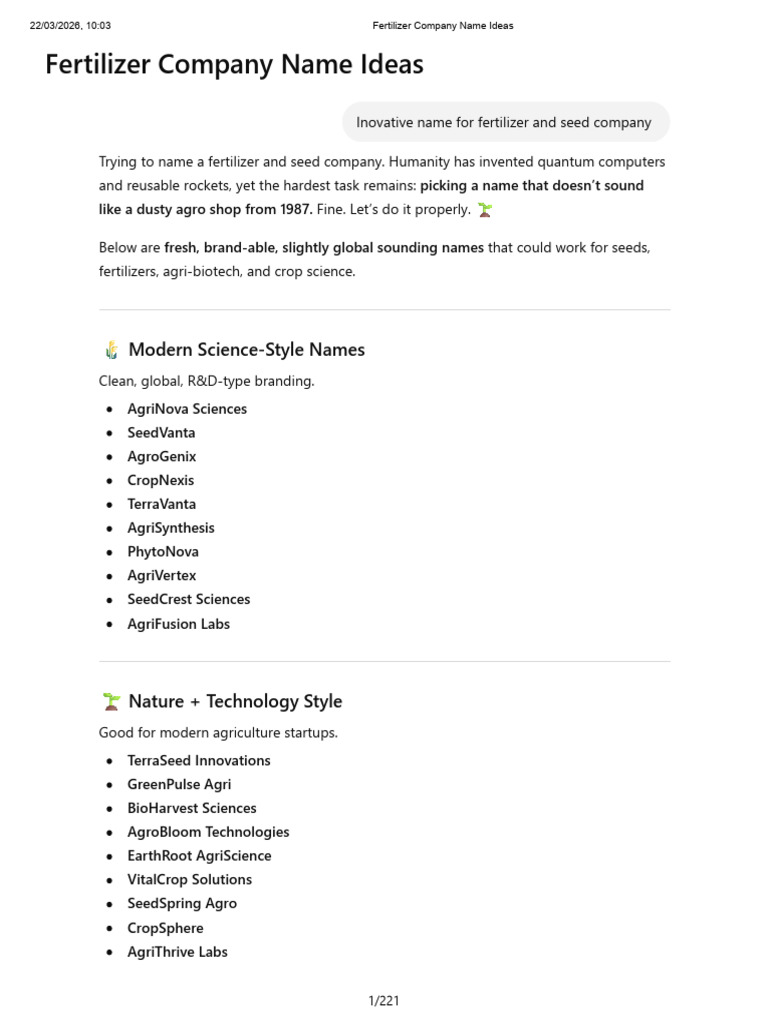Fertilizer Company Name Ideas | PDF | Mining | Engineering