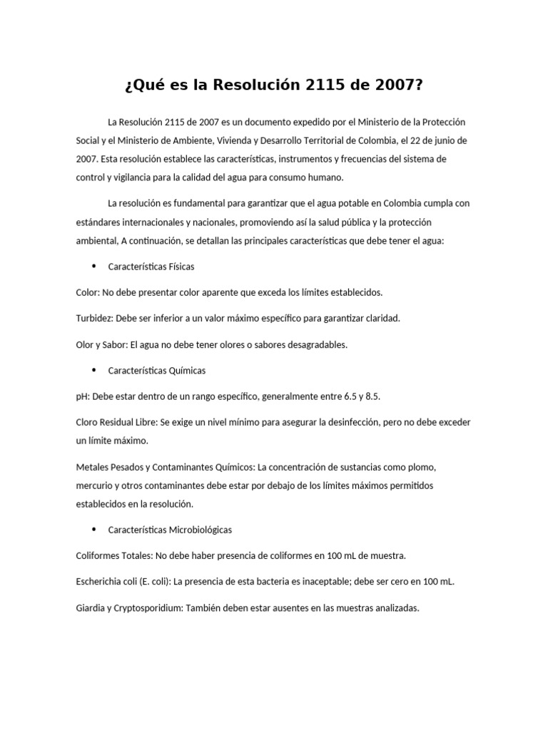 Qué Es La Resolución 2115 de 2007 | PDF