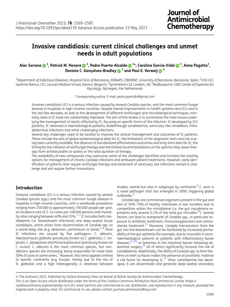 Invasive candidiasis current clinical challenges and unmet | PDF ...