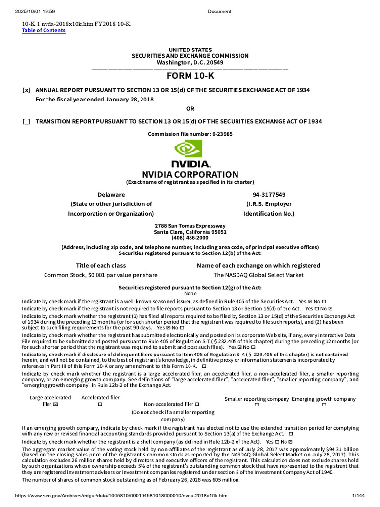 NVIDIA-10K_2018 | PDF | Graphics Processing Unit | Form 10 K