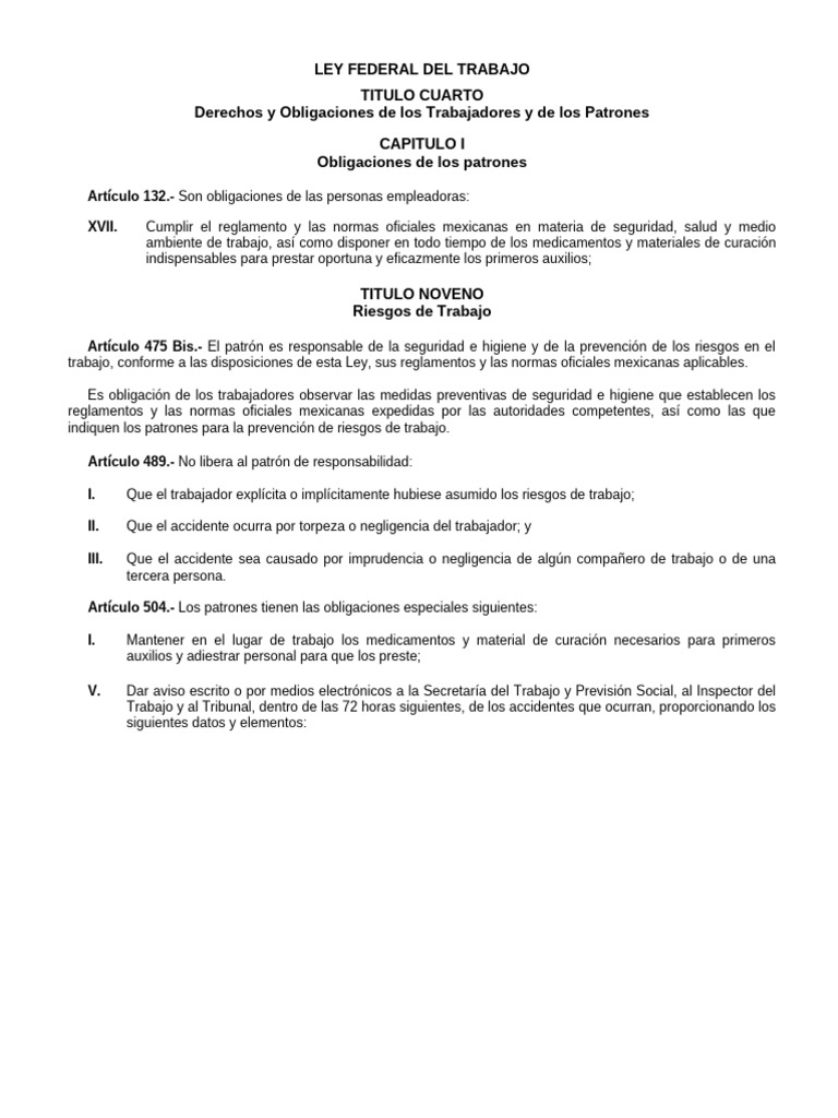 Ley Federal Del Trabajo | PDF | Riesgo | Valores