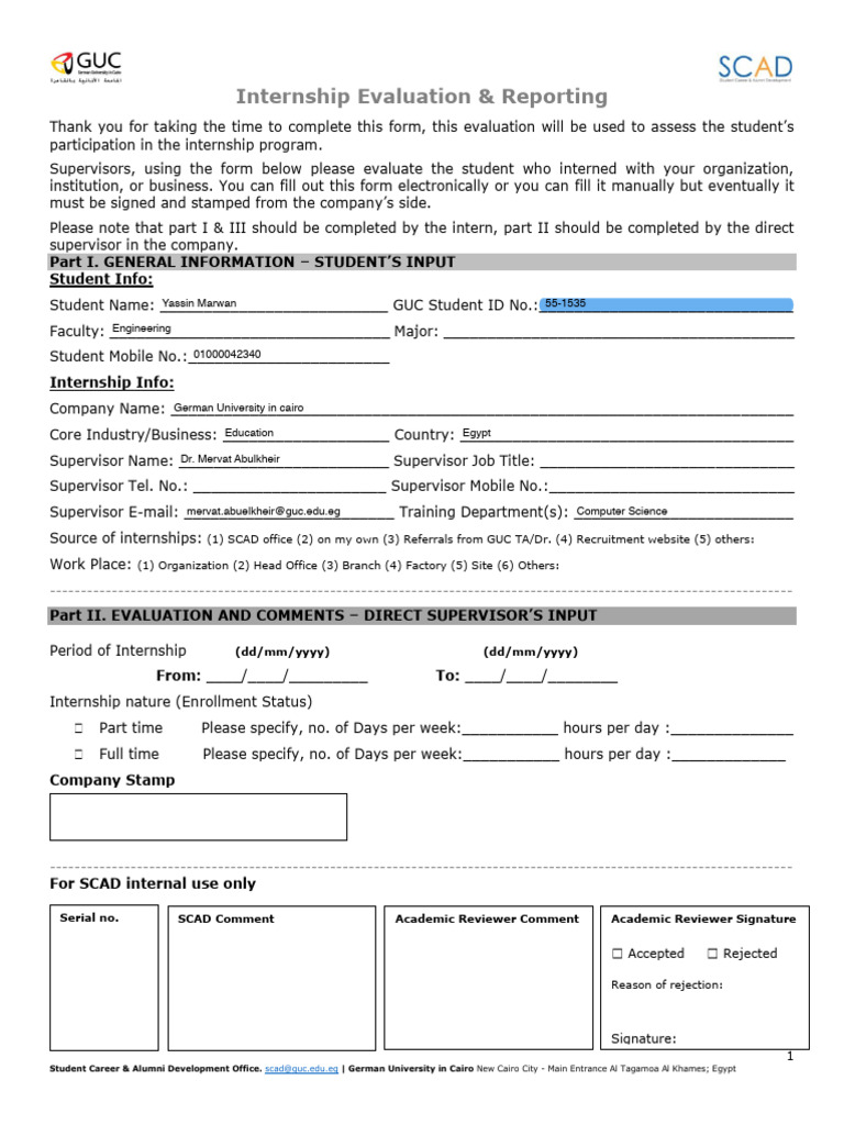 Internship Form Copy | PDF