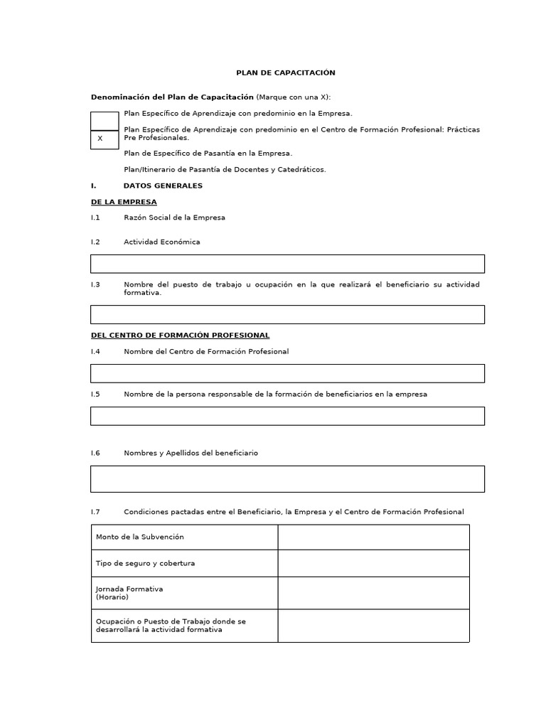 Modelo de Plan de Capacitacion | PDF | Educación vocacional