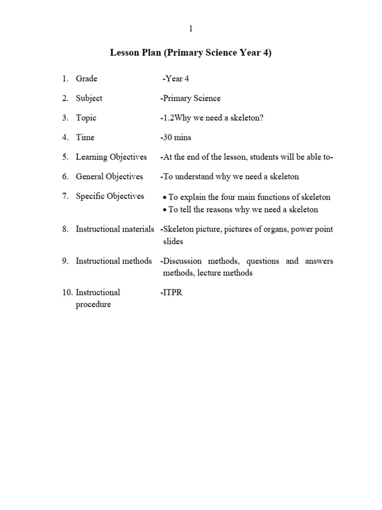 Lesson Plan (Nyein Su Khaing) | PDF | Skeleton | Lesson Plan