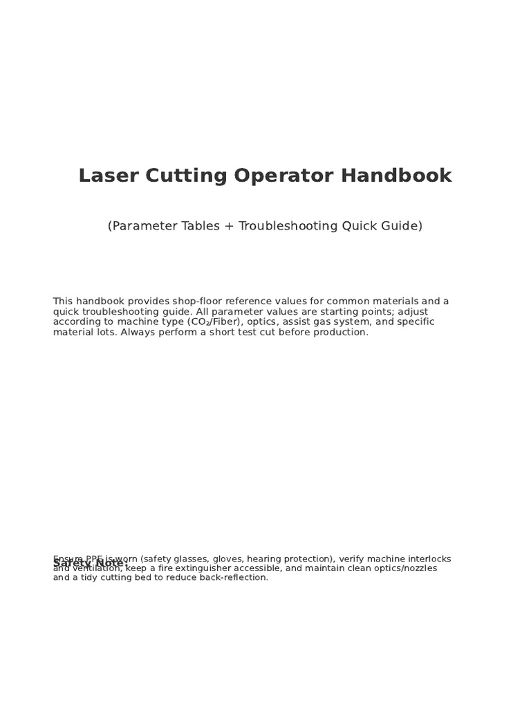 Laser Cutting Operator Handbook | PDF | Mechanical Engineering | Equipment