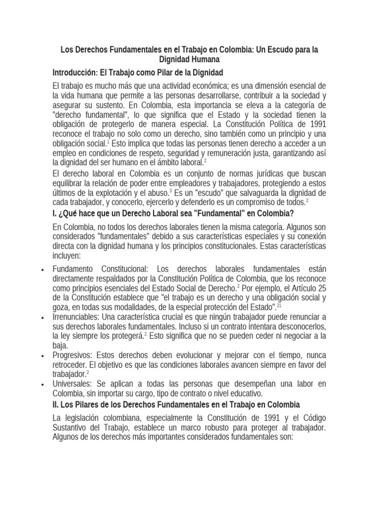 Los Derechos Fundamentales en El Trabajo en Colombia | PDF | Derecho ...