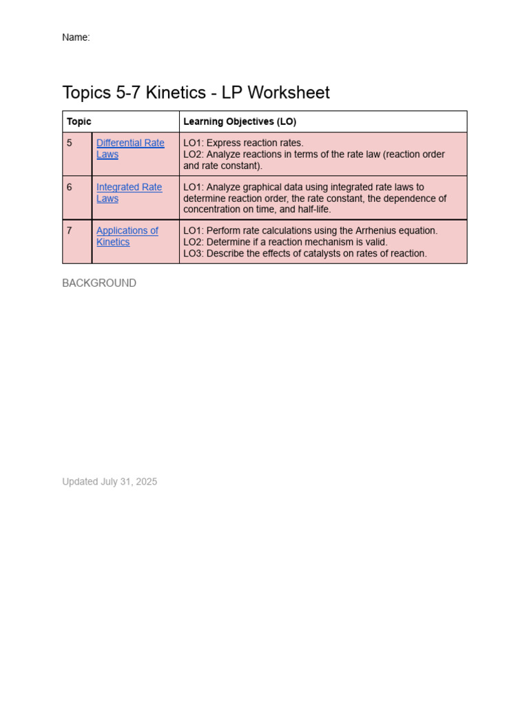 CHE112 Campmier Topics5-7 Kinetics | PDF | Chemical Kinetics | Chemical ...