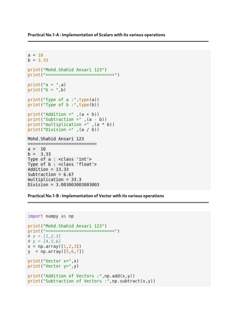 Deep Learning Practical No.1 | PDF | Matrix (Mathematics) | Operator Theory