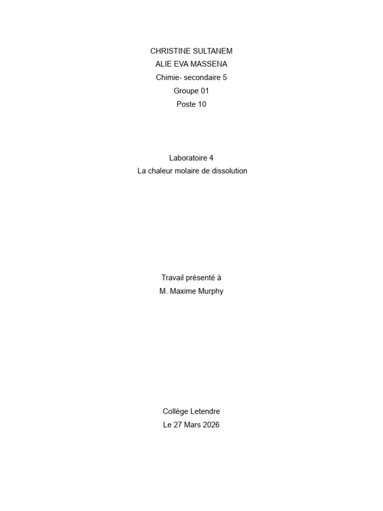 Labo Chaleur Molaire | PDF | Chaleur | Capacité thermique
