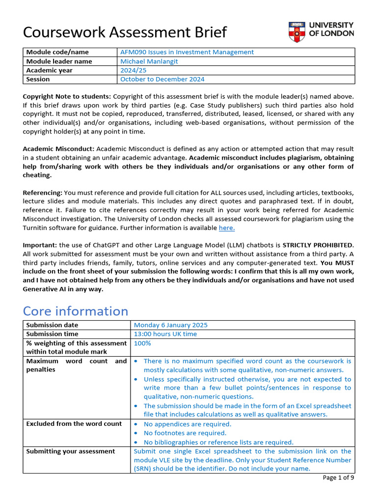 AFM090 IIM Coursework December 2024 | PDF | Bonds (Finance) | Investing