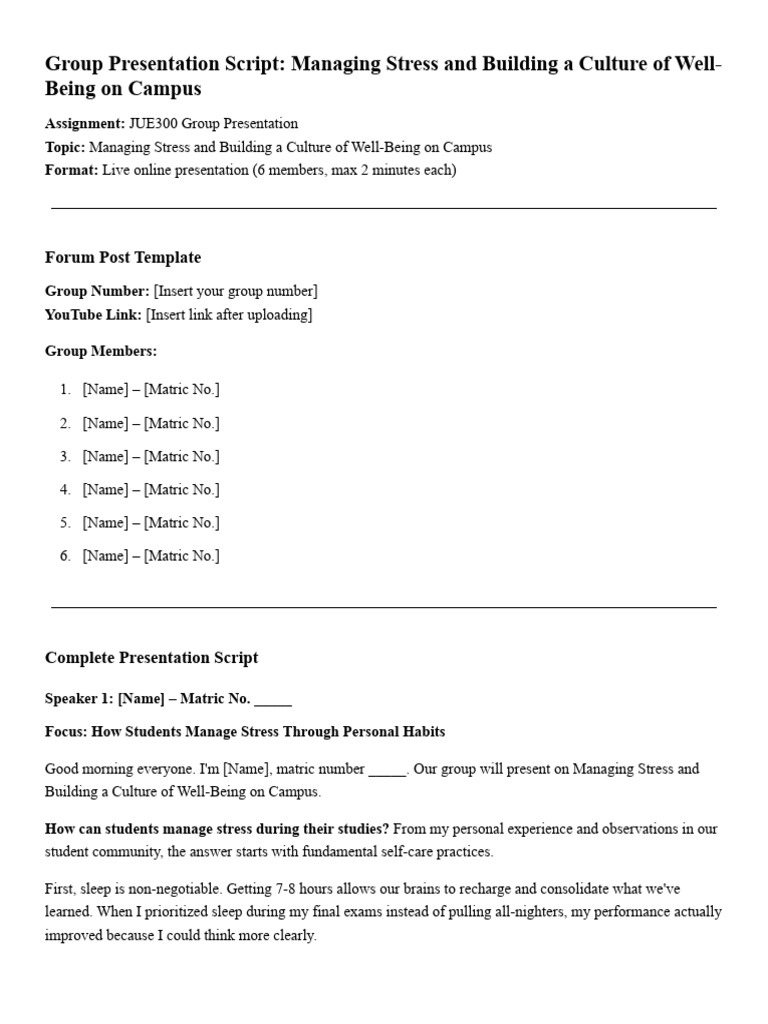 Group Presentation Script_ Managing Stress and Building Well-Being on ...