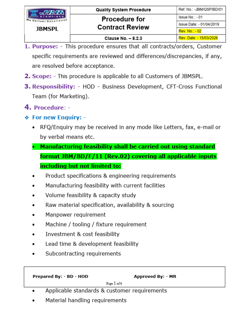 1. Contract review procedure | PDF | Specification (Technical Standard ...