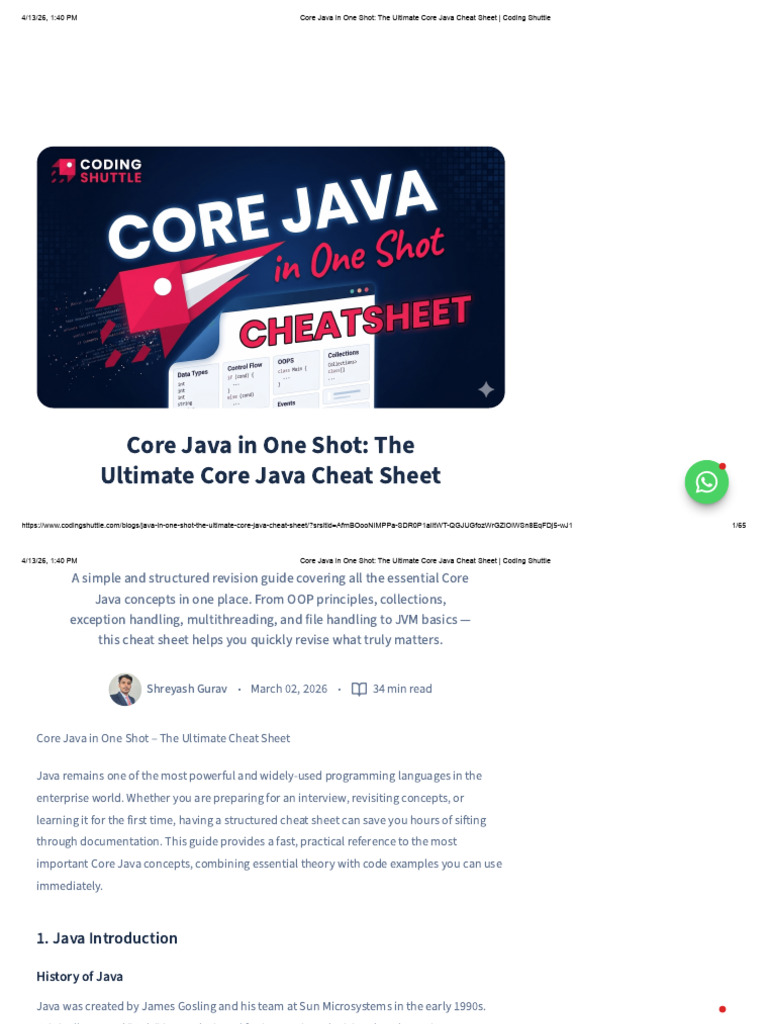 Core Java in One Shot_ the Ultimate Core Java Cheat Sheet _ Coding ...