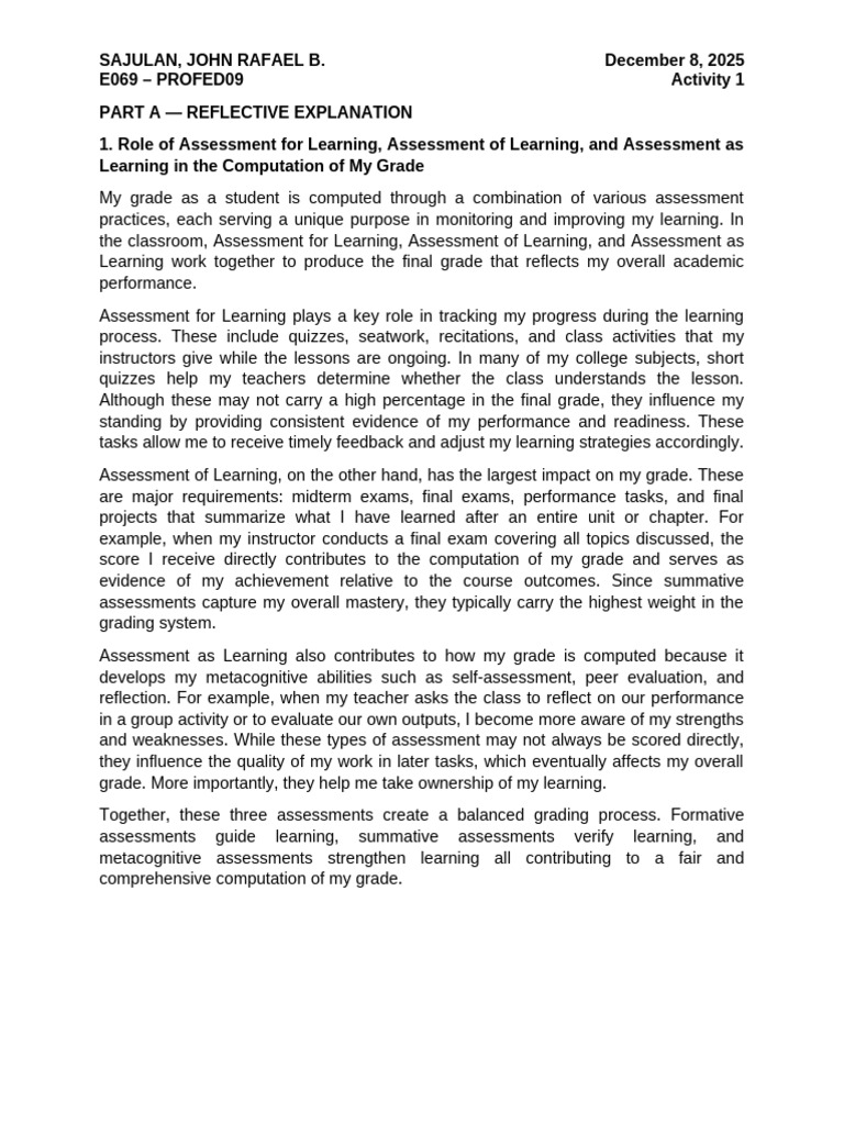 Activity 1 | PDF | Educational Assessment | Evaluation