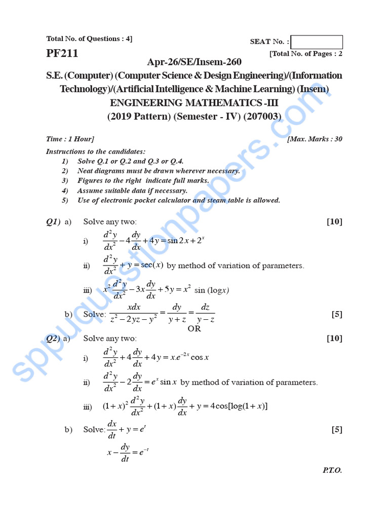 Be Computer Engineering Semester 4 2026 March Engineering Mathematics ...