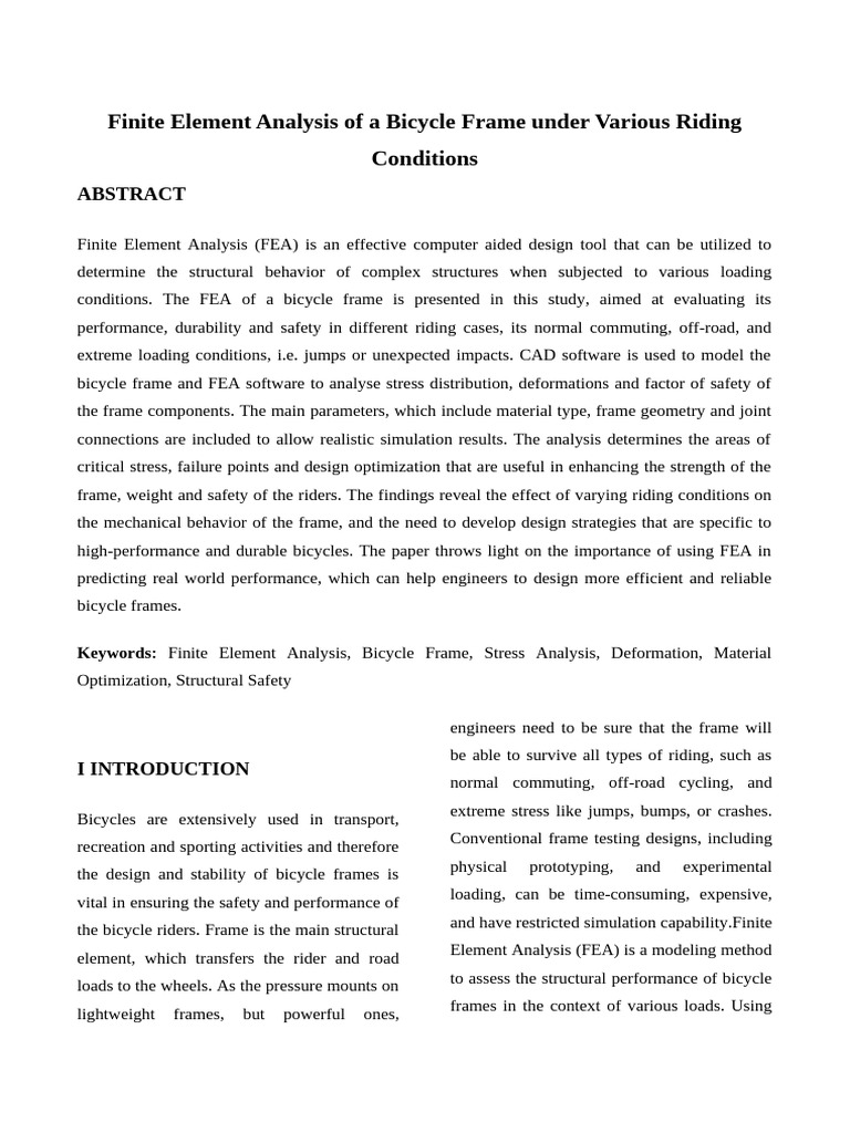 Finite Element Analysis of a Bicycle Frame Under Various Riding ...