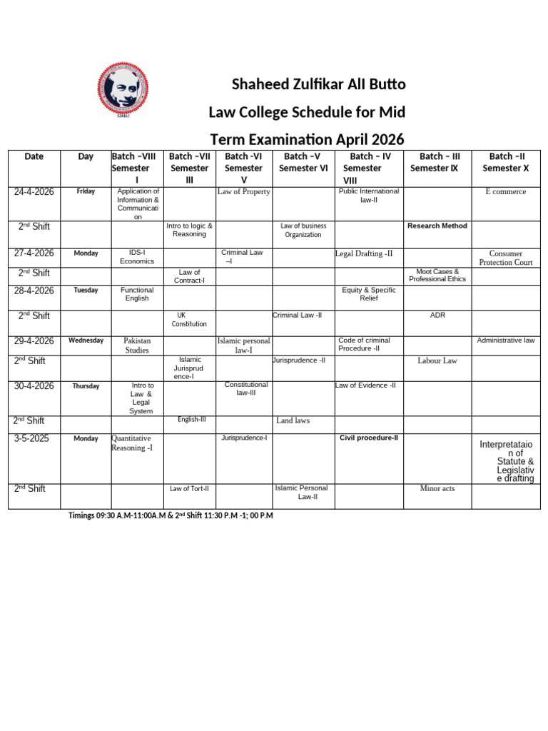 Mid Term Time Table April 2026 | PDF | Academic Term | Government