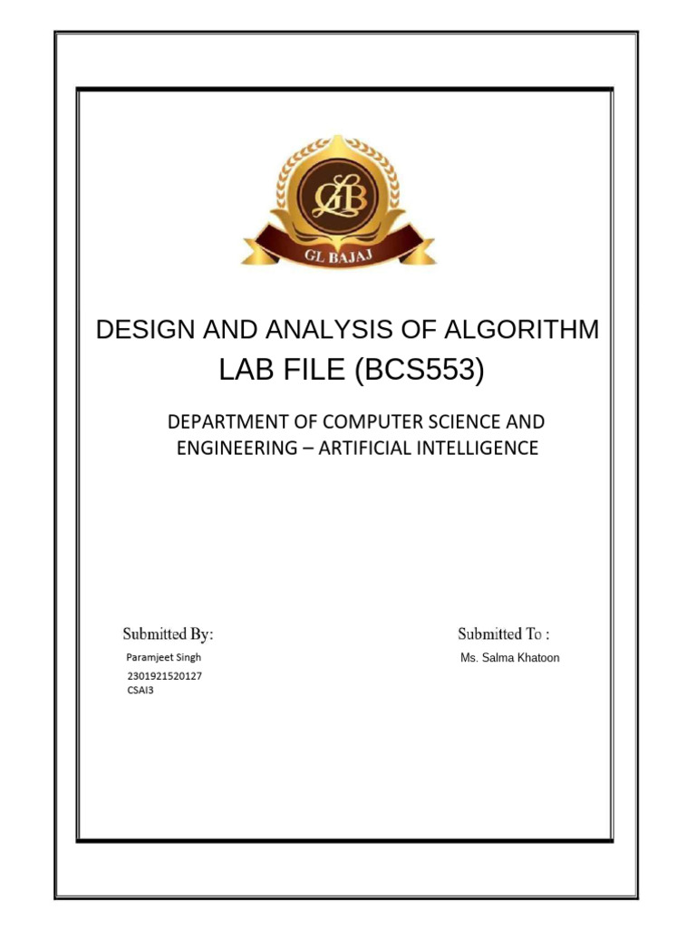 Daa Lab Param | PDF | Time Complexity | Algorithms And Data Structures
