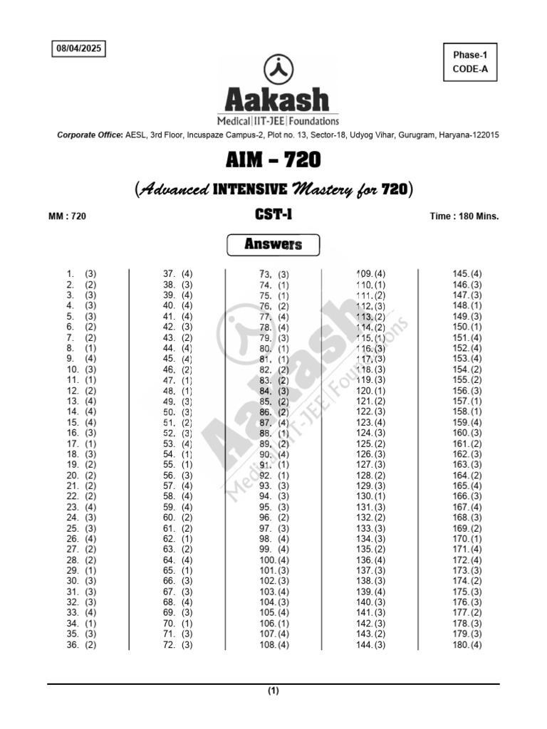 Cst-01 To Cst-13 - Ans Key | PDF