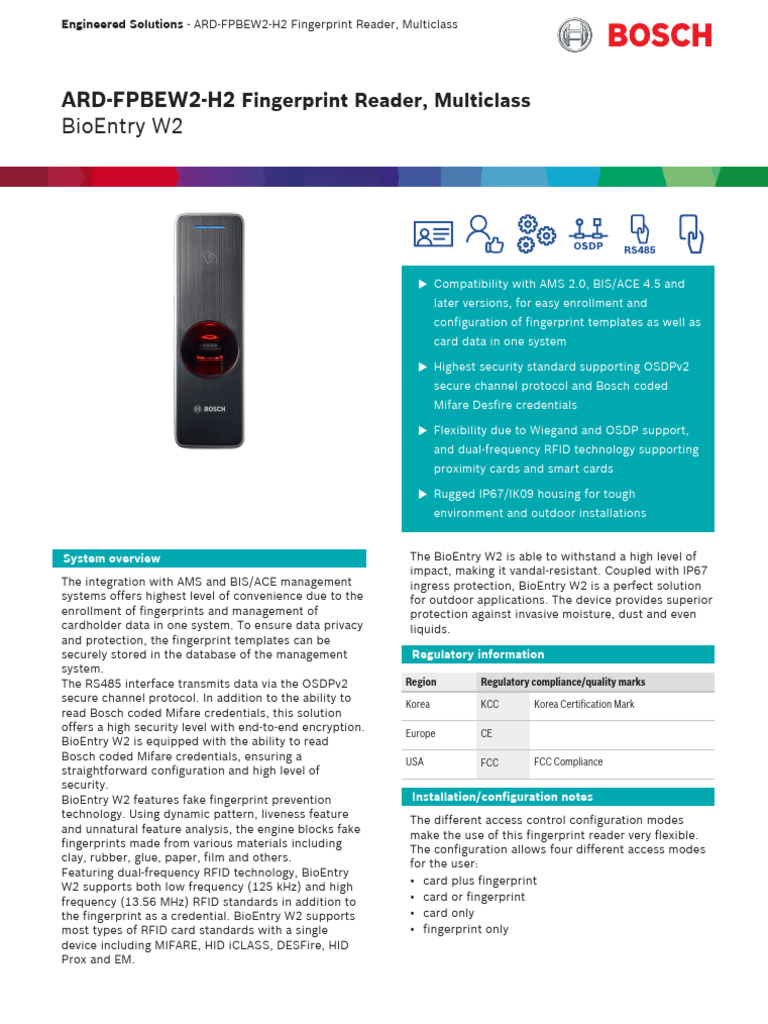 ARD FPBEW2 H2 Fingerprint Reader | PDF | Fingerprint | Microsoft Sql Server