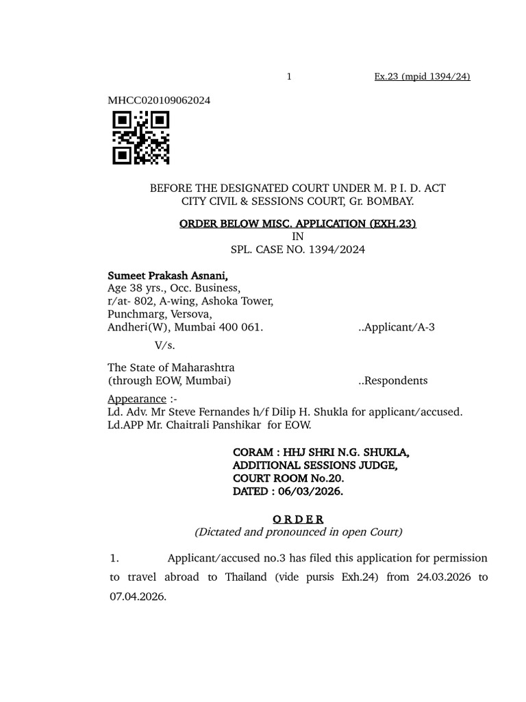 Order 06 03 2026 Spl Case No 3942024 Sumit | PDF | Criminal Law | Crimes