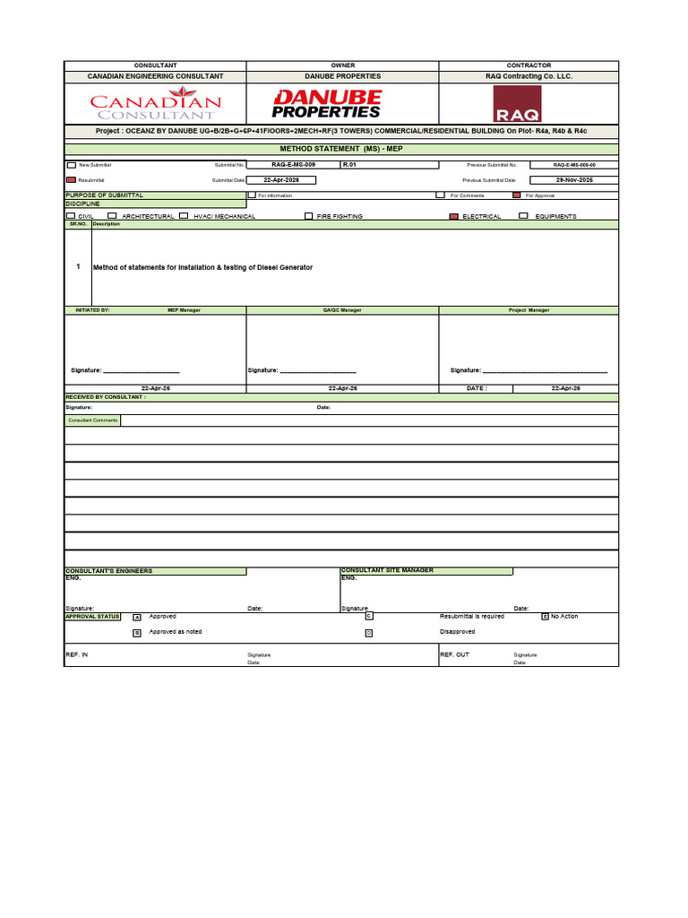 RAQ-E-MS-009 -01, Method of Statements for Installation & Testing ...