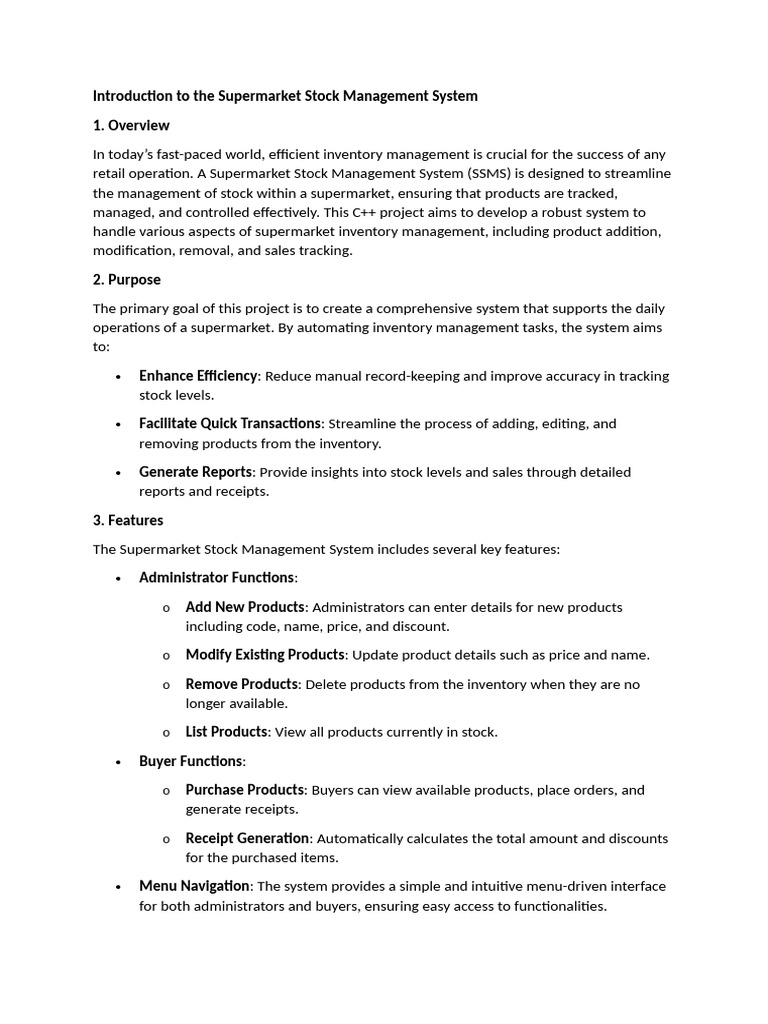 Introduction To The Supermarket Stock Management System | PDF ...