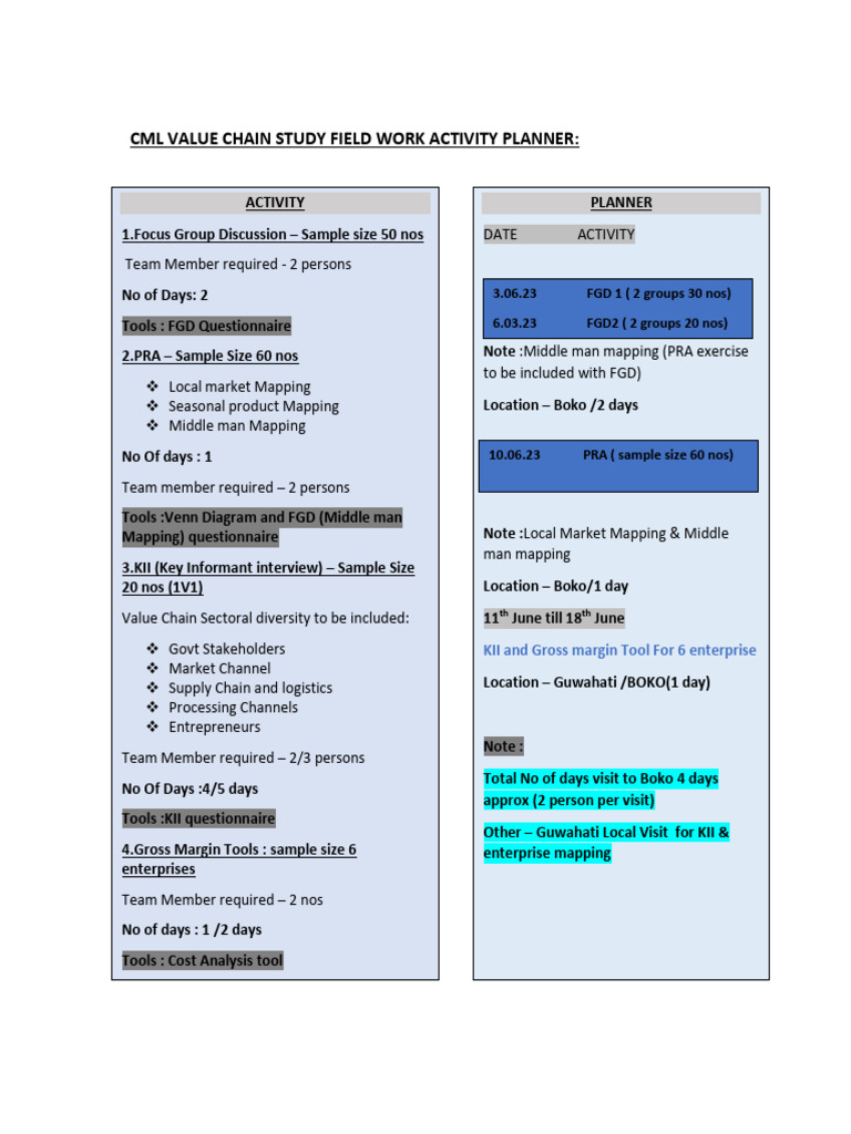 CML Value Chain Activity Planner | PDF