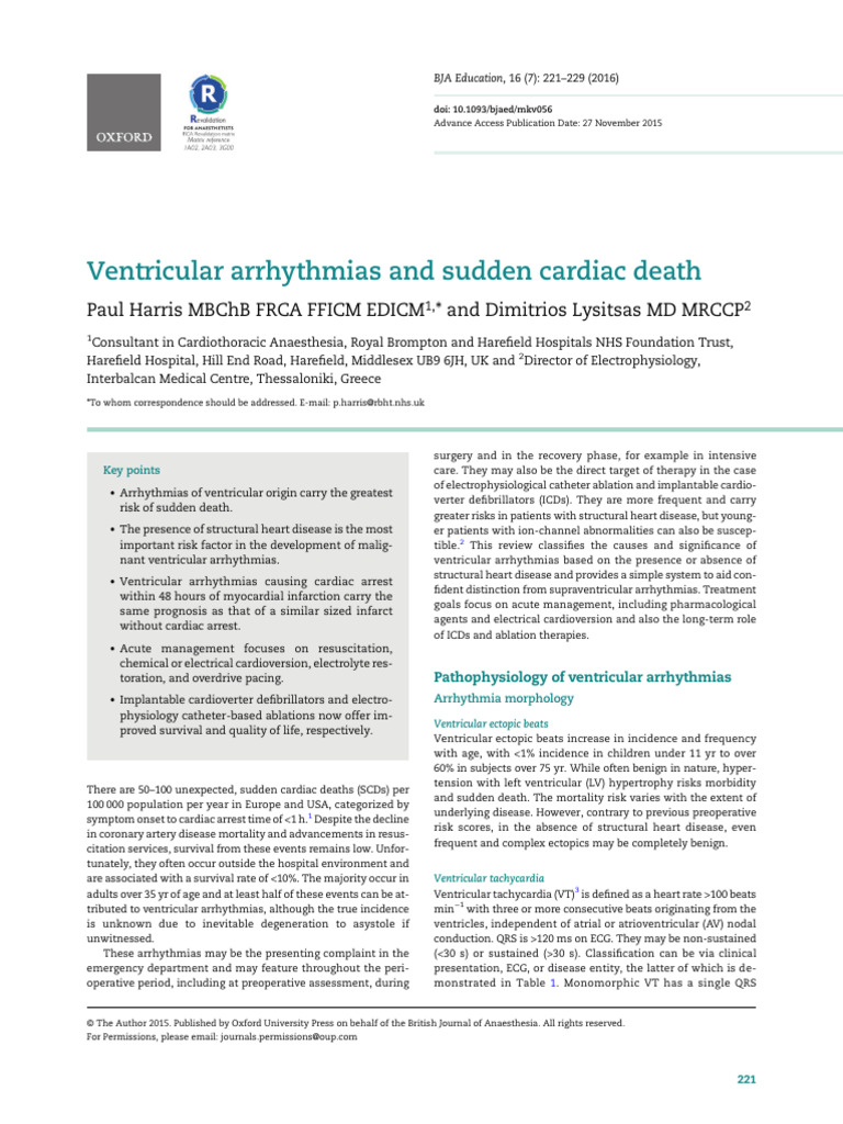 Ventricular Arrhythmias BJA 2015 | PDF | Cardiac Arrest ...