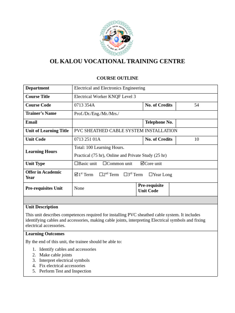 SAMPLE COURSE OUTLINE - TEMPLATE | PDF