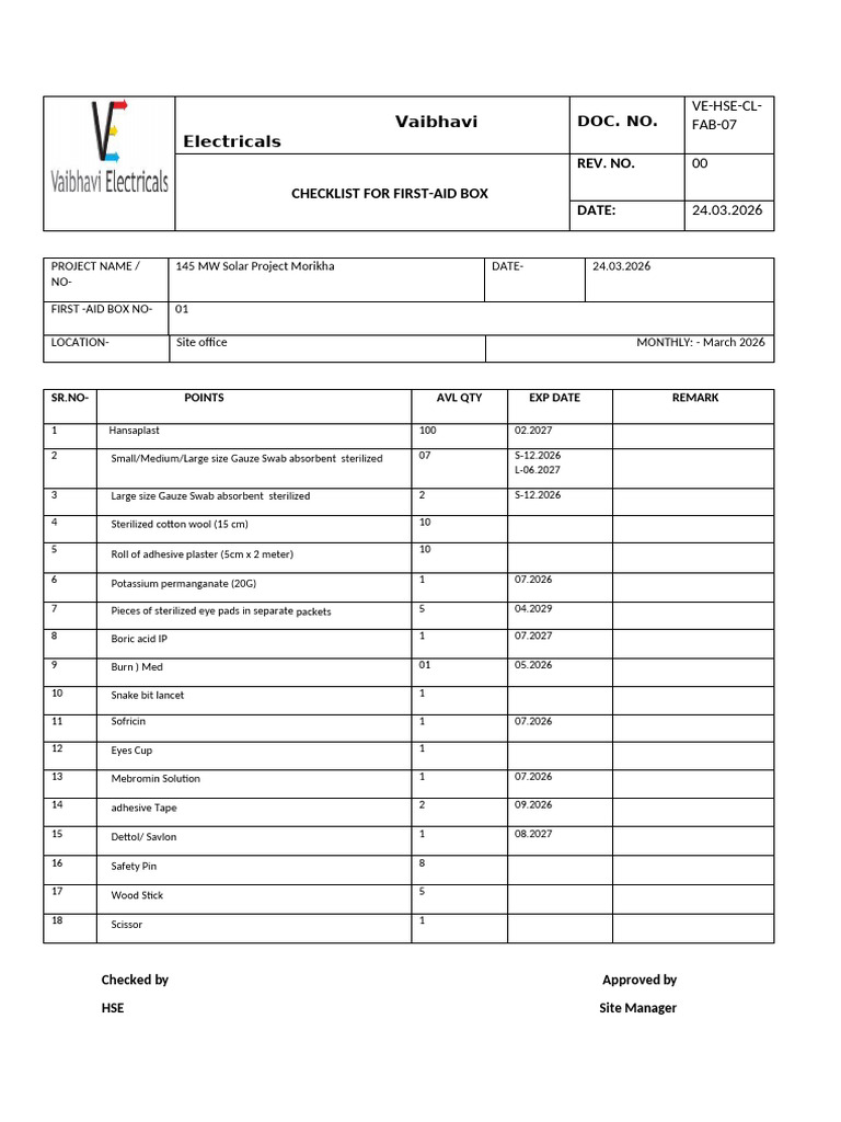 Checklist of First-Aid Box | PDF