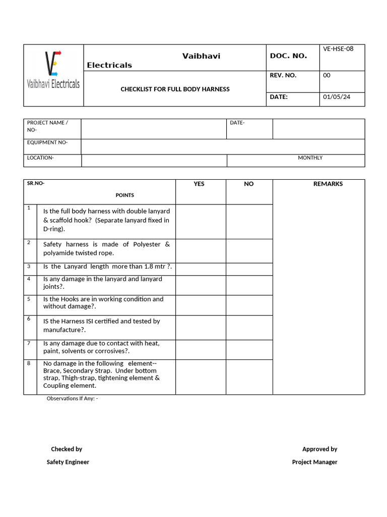 Checklist of Full Body Harness | PDF