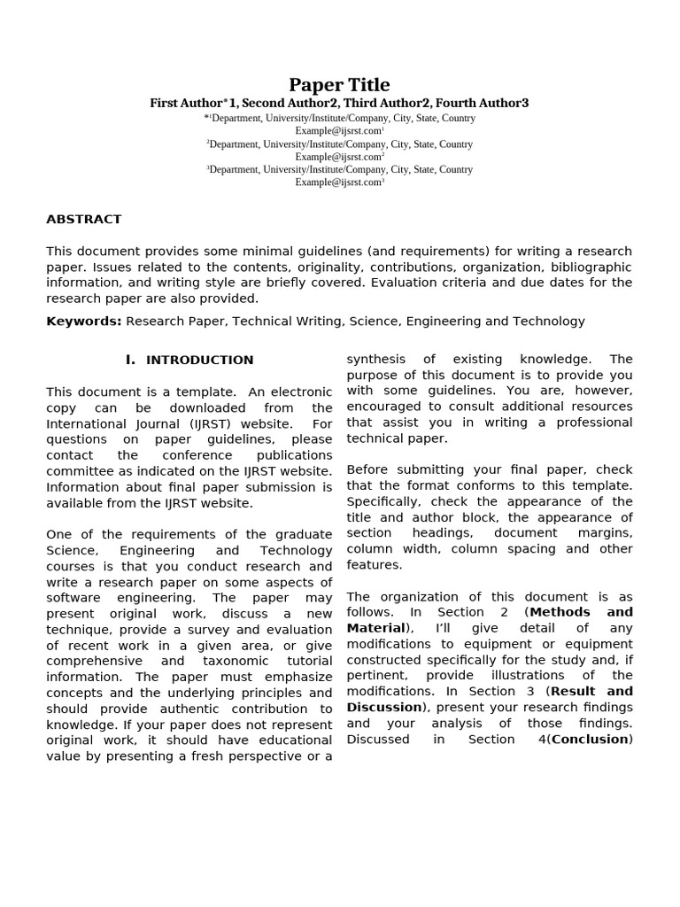 IJSRST_Paper_Template_A4 | PDF | Typefaces | Paragraph