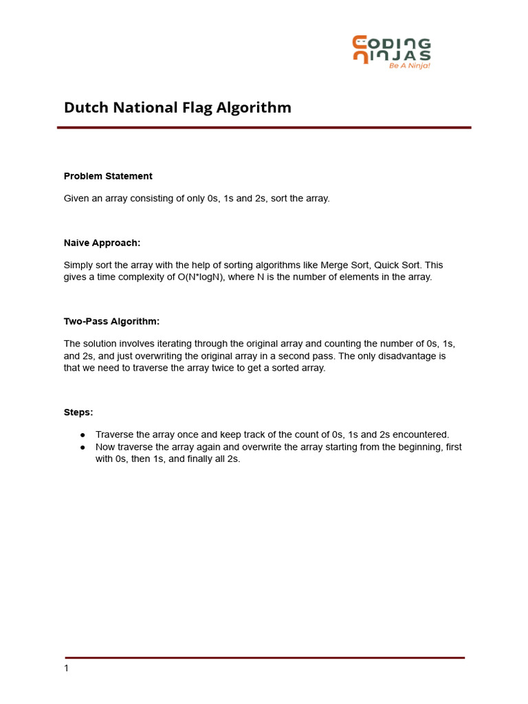 Dutch National Flag Algorithm | PDF | Time Complexity | Applied Mathematics