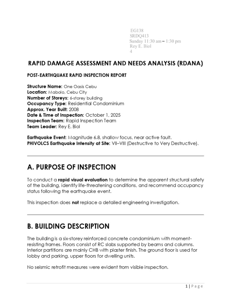 RAPID DAMAGE ASSESSMENT AND NEEDS ANALYSIS | PDF | Earthquakes | Seismology