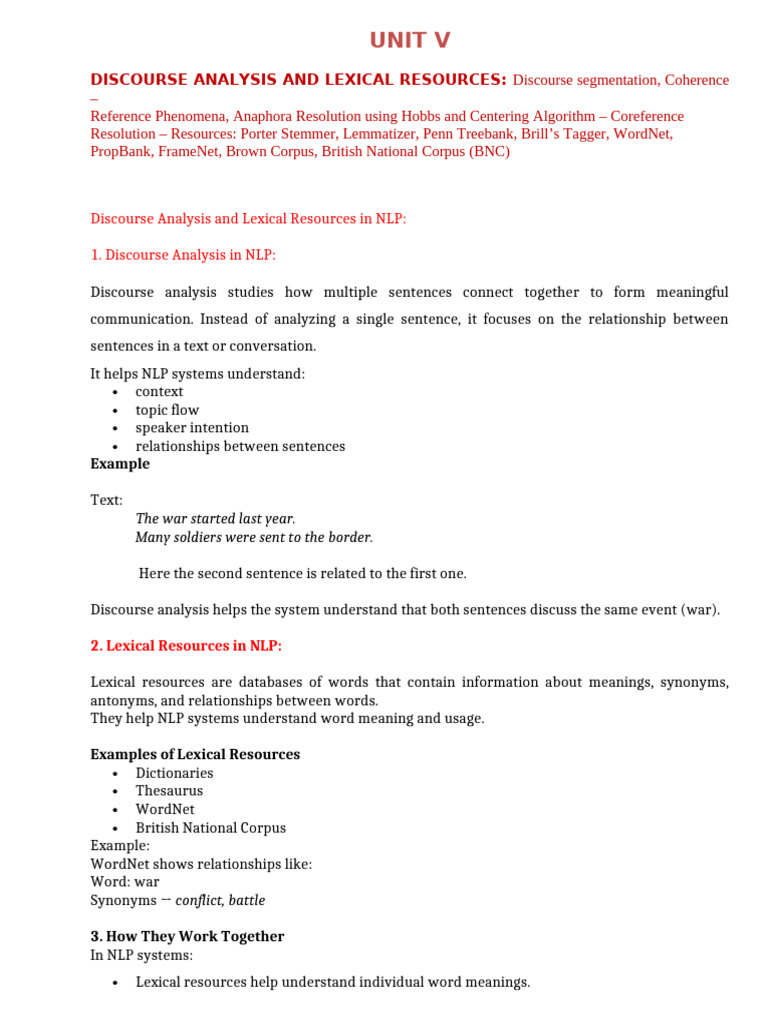 UNIT V NLP --b | PDF | Pronoun | Semantics
