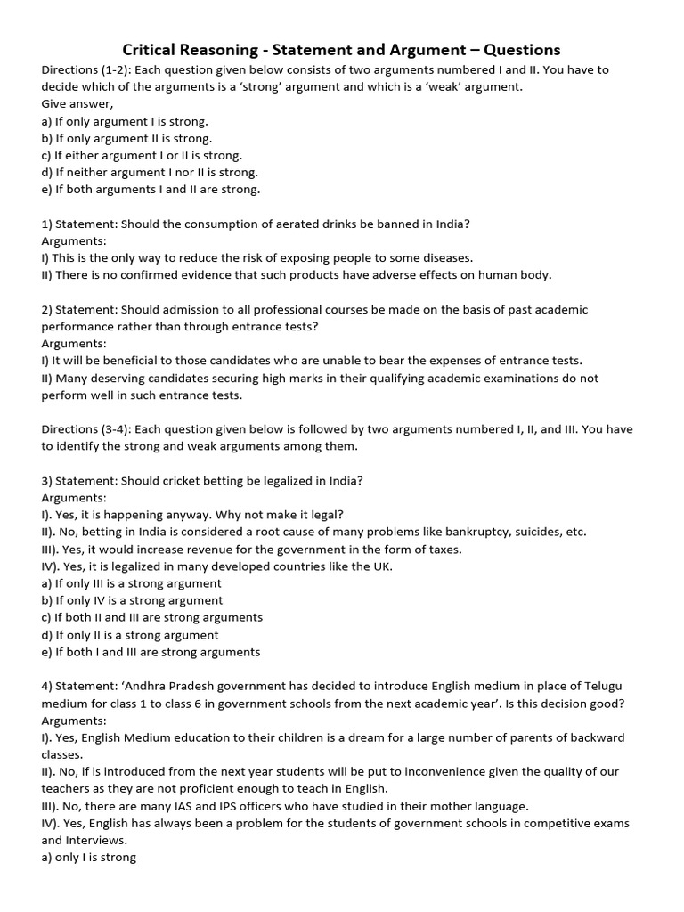 Statement and Argument - Questions | PDF | Taxes