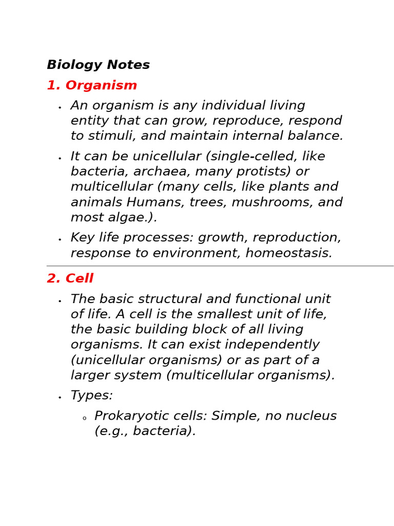 Biology Notes | PDF | Human Body | Tissue (Biology)