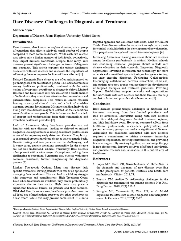 Rare Diseases Challenges in Diagnosis and Treatment | PDF | Medical ...