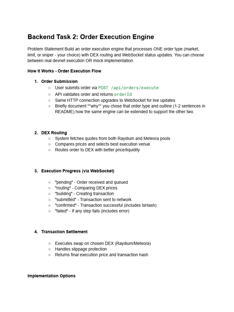 Backend Task 2_ Order Execution Engine | PDF | Computing | Computer ...