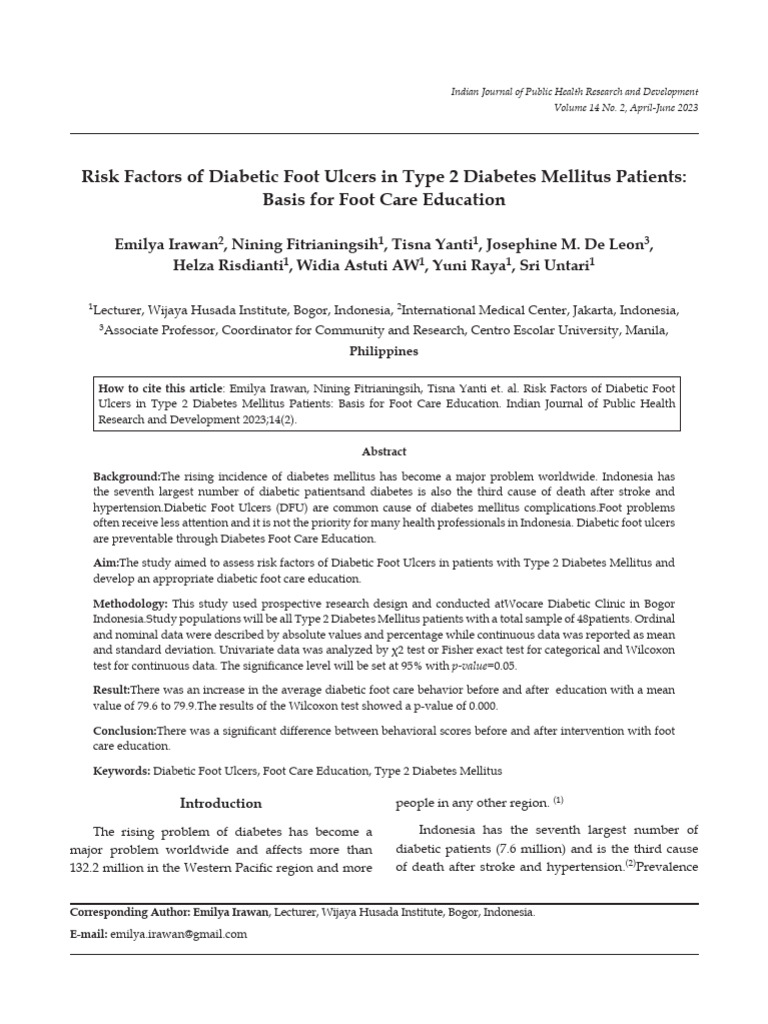 Risk Factors of Diabetic Foot Ulcers | PDF | Diabetes | Endothelium