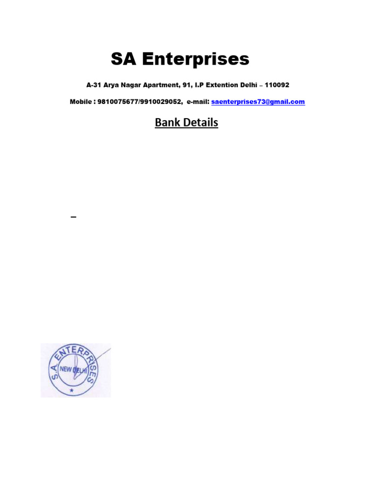 Bank Details SA Enterprises - NEW | PDF