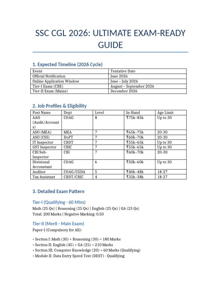 SSC CGL 2026 Exam Ready Sheet (1) | PDF | Mathematics