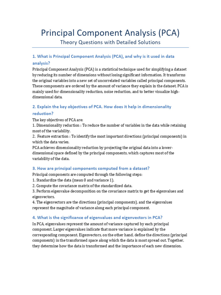 PCA Theory Questions Solutions | PDF | Principal Component Analysis ...