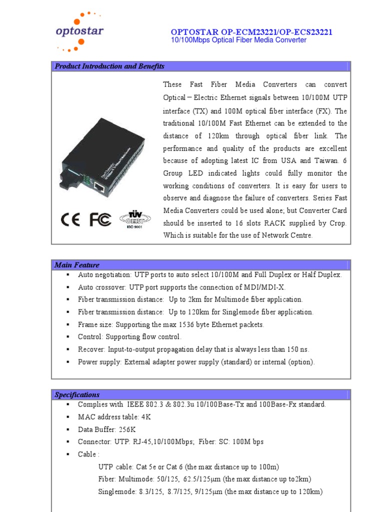 10/100Mbps Optical Fiber Converter | PDF | Telecommunications Equipment ...