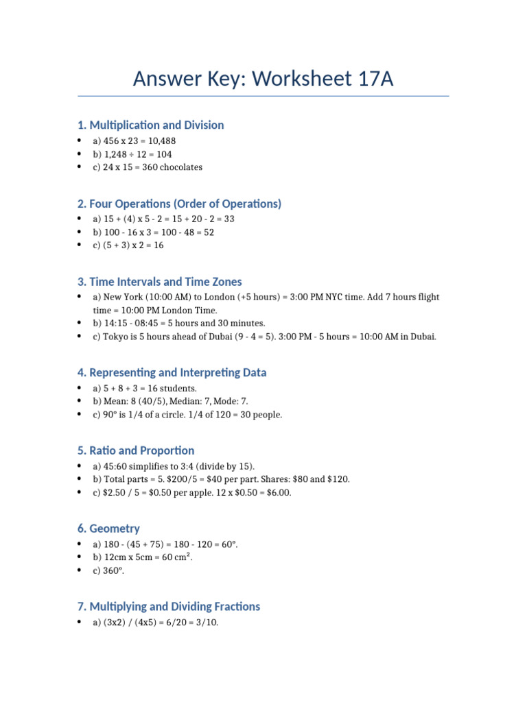Answer Key Worksheet 17A | PDF