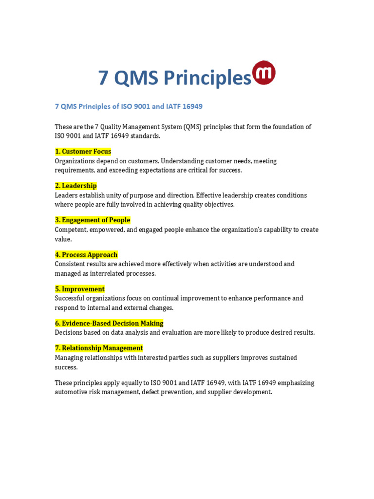 7 Qms Principles Iso 9001 Iatf 16949 | PDF