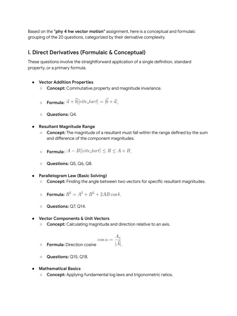 Vector Concepts and Formulas Summary | PDF | Euclidean Vector ...