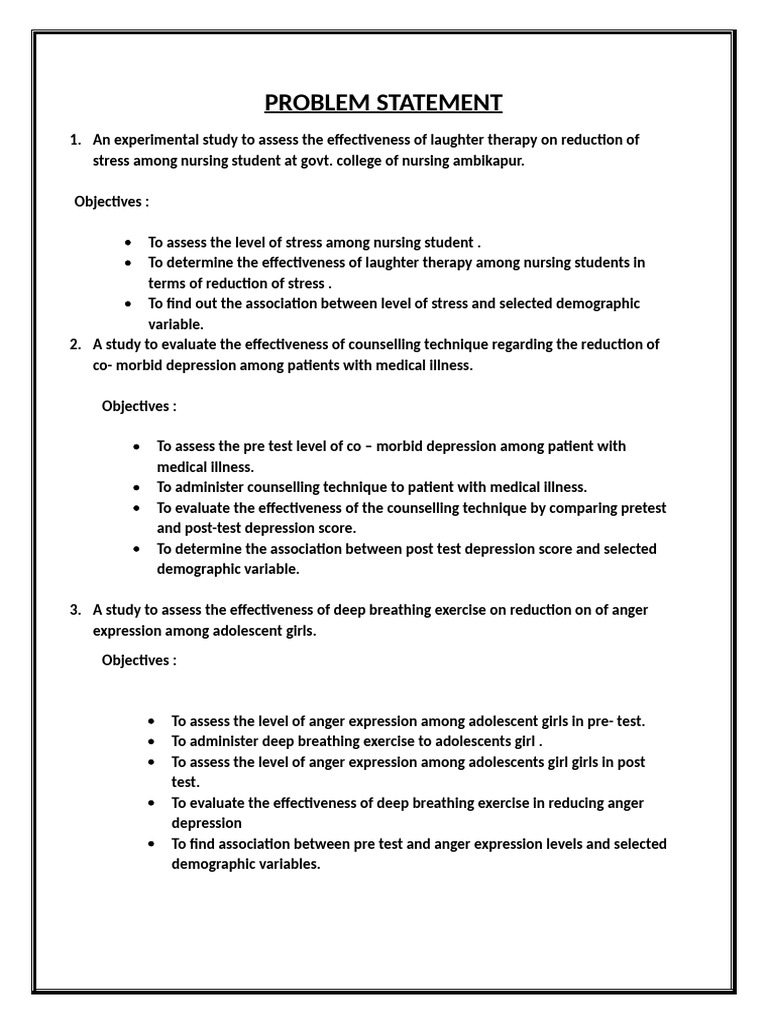 ekta problem statement | PDF | Nursing | Major Depressive Disorder