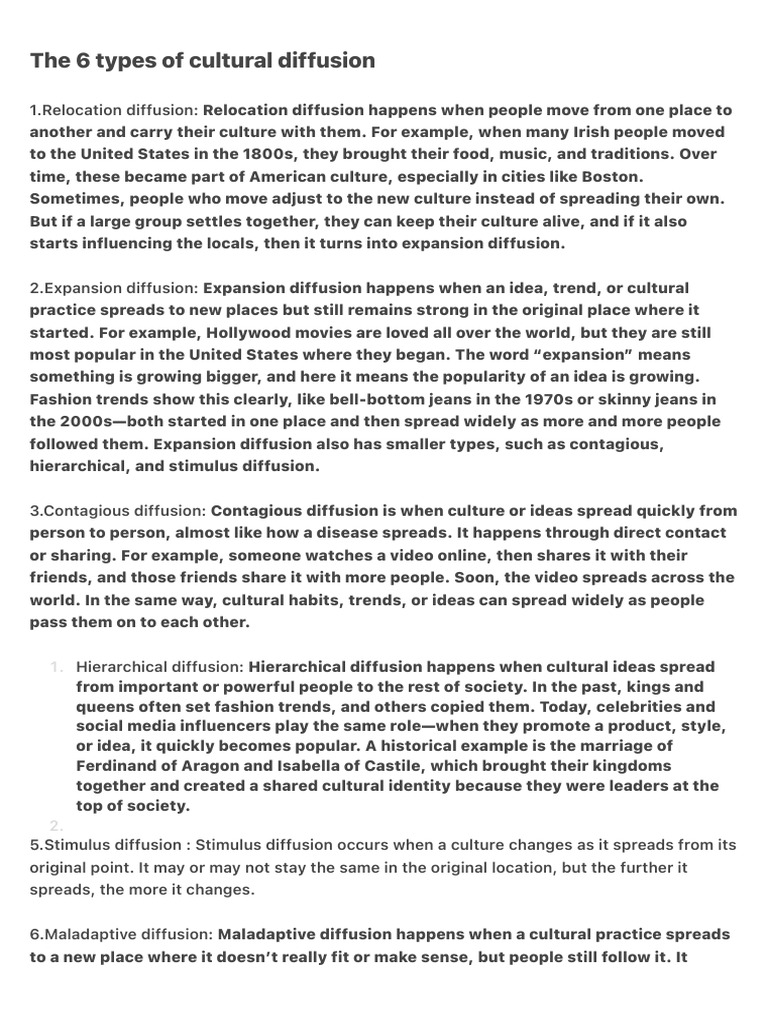 The 6 Types of Cultural Diffusion | PDF